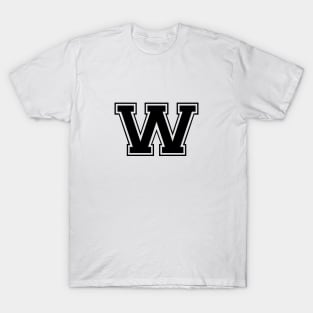 Initial Letter W - Varsity Style Design- Black text T-Shirt